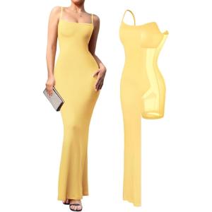 imagePopilush Maxi Dress Bodycon Dresses for Women Cocktail Spaghetti Strap Shapewear Dress Party Date Night Summer LongPastel Yellow