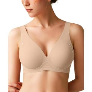 imagePopilush Wireless Bras Women Seamless No Underwire Push Up Bra Supportive Deep V Bralette Everyday Comfortable TShirt BraAskin