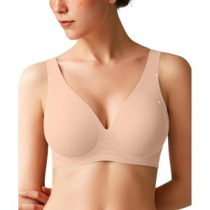 imagePopilush Wireless Bras Women Seamless No Underwire Push Up Bra Supportive Deep V Bralette Everyday Comfortable TShirt BraBeige