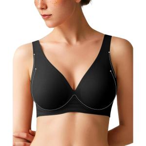 imagePopilush Wireless Bras Women Seamless No Underwire Push Up Bra Supportive Deep V Bralette Everyday Comfortable TShirt BraBlack