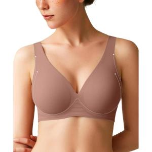 imagePopilush Wireless Bras Women Seamless No Underwire Push Up Bra Supportive Deep V Bralette Everyday Comfortable TShirt BraBrown