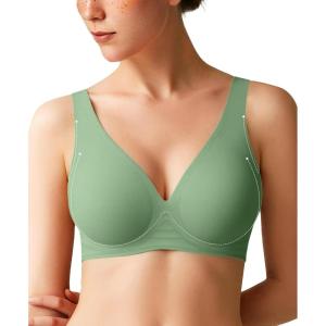 imagePopilush Wireless Bras Women Seamless No Underwire Push Up Bra Supportive Deep V Bralette Everyday Comfortable TShirt BraGreen