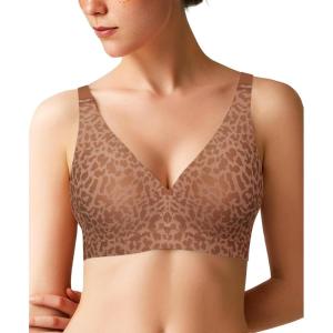 imagePopilush Wireless Bras Women Seamless No Underwire Push Up Bra Supportive Deep V Bralette Everyday Comfortable TShirt BraLeopard Brown