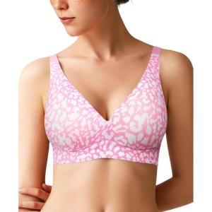 imagePopilush Wireless Bras Women Seamless No Underwire Push Up Bra Supportive Deep V Bralette Everyday Comfortable TShirt BraLeopard Pink