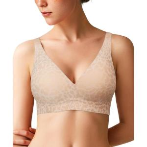 imagePopilush Wireless Bras Women Seamless No Underwire Push Up Bra Supportive Deep V Bralette Everyday Comfortable TShirt BraLeopard Skin