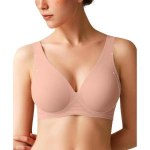 imagePopilush Wireless Bras Women Seamless No Underwire Push Up Bra Supportive Deep V Bralette Everyday Comfortable TShirt BraPink