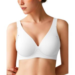 imagePopilush Wireless Bras Women Seamless No Underwire Push Up Bra Supportive Deep V Bralette Everyday Comfortable TShirt BraWhite