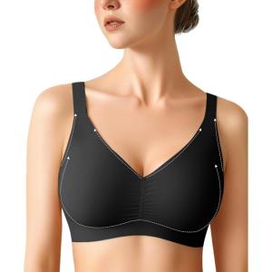 imagePopilush Seamless Bras for Women  Wireless Pushup Bra Full Coverage Comfortable T Shirt Bralette with Support and LiftBlack