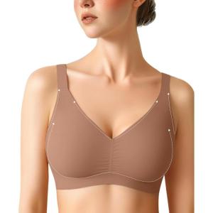 imagePopilush Seamless Bras for Women  Wireless Pushup Bra Full Coverage Comfortable T Shirt Bralette with Support and LiftBrown