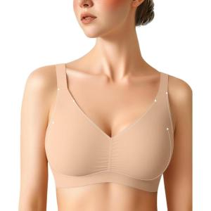 imagePopilush Seamless Bras for Women  Wireless Pushup Bra Full Coverage Comfortable T Shirt Bralette with Support and LiftNude
