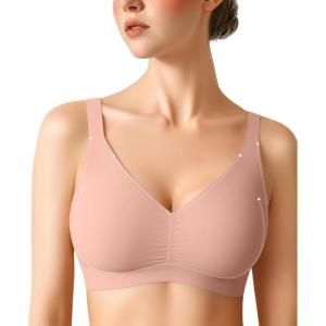 imagePopilush Seamless Bras for Women  Wireless Pushup Bra Full Coverage Comfortable T Shirt Bralette with Support and LiftPink