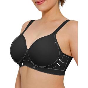 imagePopilush Wireless Bras with Support and Lift  Seamless Bras for Women No Underwire Full Coverage Bralette T Shirt BraBlack