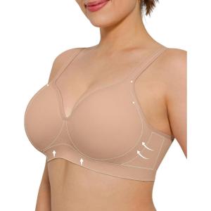 imagePopilush Wireless Bras with Support and Lift  Seamless Bras for Women No Underwire Full Coverage Bralette T Shirt BraNude
