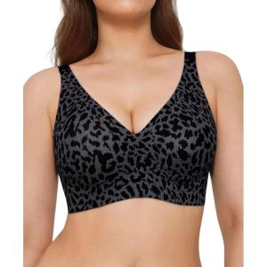 imagePopilush Push Up Bras for Women  Wireless Comfortable Bra Seamless Bralette Full Coverage Deep V Leopard Print Bra Everyday Bras