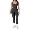 imagePopilush Jumpsuits for Women BuiltIn Bra Square Neck Ribbed Bodycon Workout Seamless Leggings Rompers BodysuitsGrey