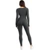 imagePopilush Jumpsuits for Women Long Sleeve BuiltIn Bra Square Neck Full Length Leggings Bodycon Stretch Workout OutfitsGrey