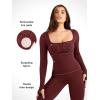 imagePopilush Jumpsuits for Women Long Sleeve BuiltIn Bra Square Neck Full Length Leggings Bodycon Stretch Workout OutfitsJujube Red