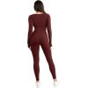 imagePopilush Jumpsuits for Women Long Sleeve BuiltIn Bra Square Neck Full Length Leggings Bodycon Stretch Workout OutfitsJujube Red