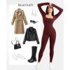 imagePopilush Jumpsuits for Women Long Sleeve BuiltIn Bra Square Neck Full Length Leggings Bodycon Stretch Workout OutfitsJujube Red