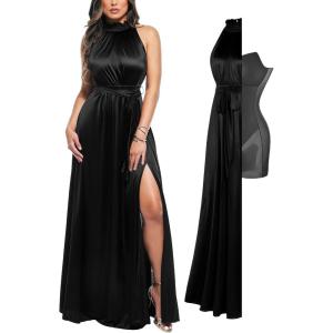 imagePopilush Wedding Guest Dress Formal Dresses for Women Shapewear Bodycon Fall Long Halter Cocktail Maxi DressesBlack