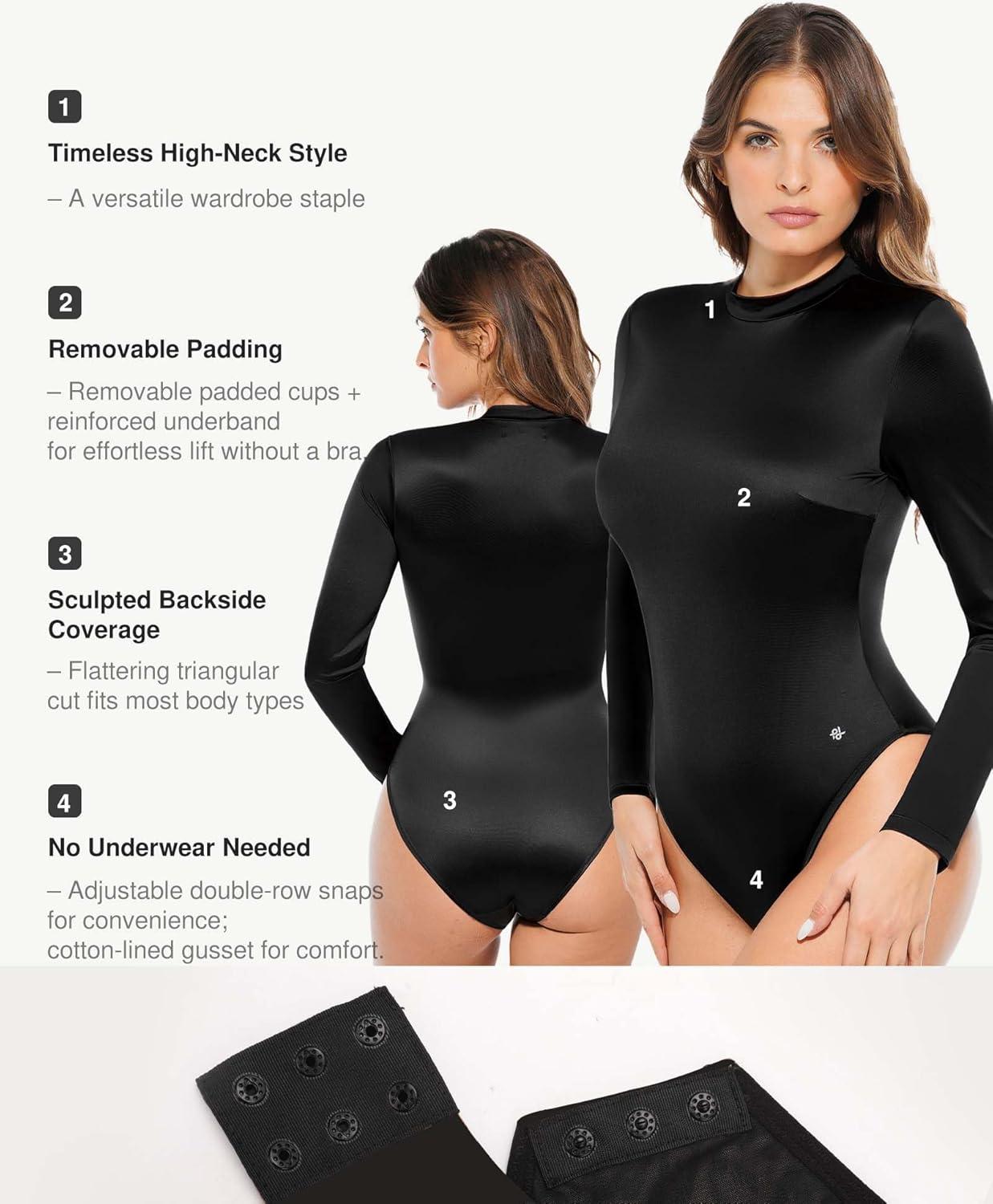 imagePopilush Long Sleeve Body Suits Womens Turtle Neck Bodysuits Full Body Shapewear Tummy Control Jumpsuit Fall Winter OutfitsBlack