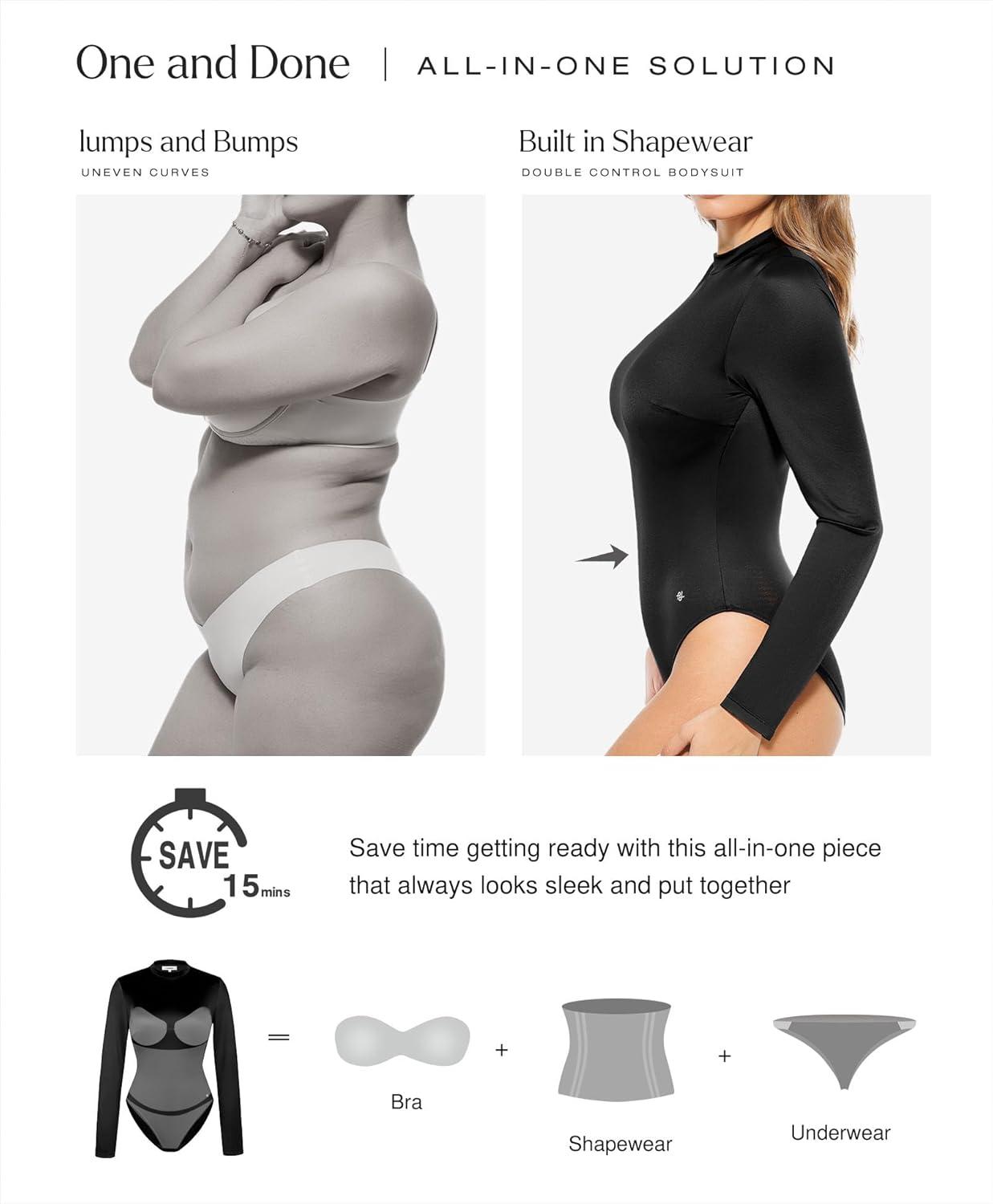 imagePopilush Long Sleeve Body Suits Womens Turtle Neck Bodysuits Full Body Shapewear Tummy Control Jumpsuit Fall Winter OutfitsBlack