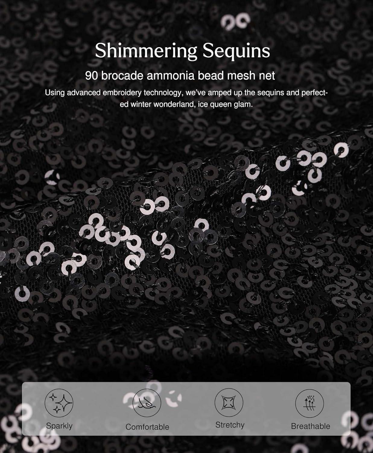 imagePopilush Shapewear for Women Sequin Cowl Neck Chain Tummy Control Sparkly Body Shaper Sexy Body Suit Going Out Party TopBlack