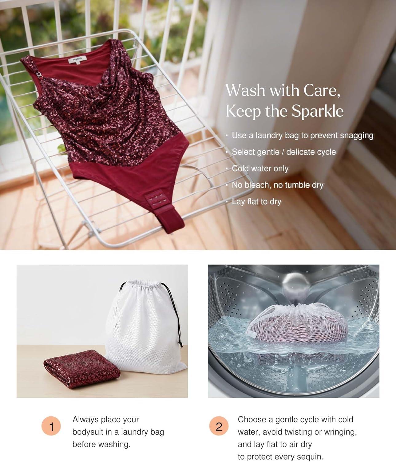 imagePopilush Shapewear for Women Sequin Cowl Neck Chain Tummy Control Sparkly Body Shaper Sexy Body Suit Going Out Party TopRed