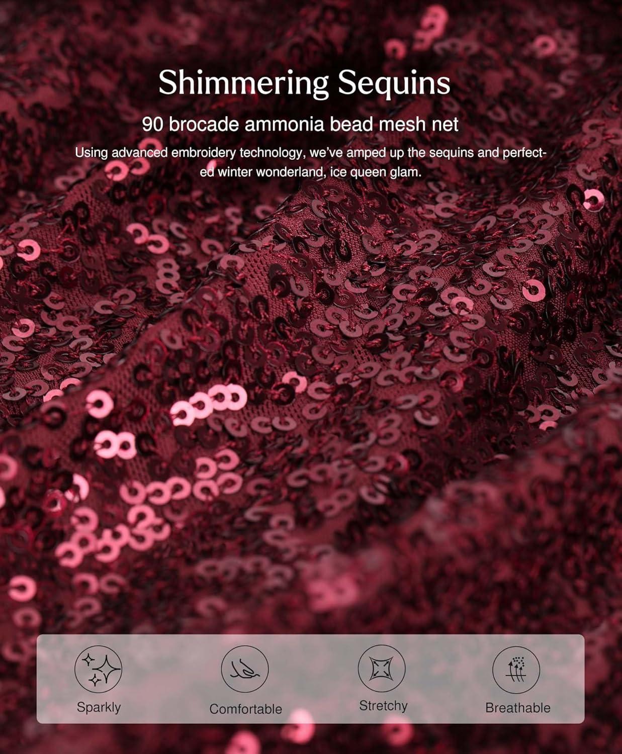 imagePopilush Shapewear for Women Sequin Cowl Neck Chain Tummy Control Sparkly Body Shaper Sexy Body Suit Going Out Party TopRed