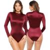 imagePopilush Long Sleeve Body Suits Womens Turtle Neck Bodysuits Full Body Shapewear Tummy Control Jumpsuit Fall Winter OutfitsRed