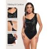 imagePopilush Shapewear for Women Sequin Cowl Neck Chain Tummy Control Sparkly Body Shaper Sexy Body Suit Going Out Party TopBlack