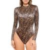 imagePopilush Long Sleeve Body Suits Womens Turtle Neck Bodysuits Full Body Shapewear Tummy Control Jumpsuit Fall Winter OutfitsLeopard