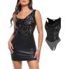 imagePopilush Shapewear for Women Sequin Cowl Neck Chain Tummy Control Sparkly Body Shaper Sexy Body Suit Going Out Party TopBlack