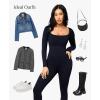 imagePopilush Jumpsuits for Women  Square Neck Wide Leg Workout Fall Jumpsuit Built in Bra Long Sleeve Full Length Romper Black