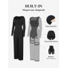 imagePopilush Jumpsuits for Women with Build in Shapewear Long Sleeve Formal Jumpsuit Bodycon Square Neck RomperBlack