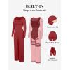 imagePopilush Jumpsuits for Women with Build in Shapewear Long Sleeve Formal Jumpsuit Bodycon Square Neck RomperRed