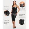 imagePopilush Leather Dress for Women Shapewear Slimming Midi Dress Side Zipper Square Neck Bodycon for Cocktail Party ClubBlack