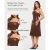 imagePopilush Leather Dress for Women Shapewear Slimming Midi Dress Side Zipper Square Neck Bodycon for Cocktail Party ClubBrown