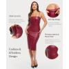 imagePopilush Leather Dress for Women Shapewear Slimming Midi Dress Side Zipper Square Neck Bodycon for Cocktail Party ClubRed