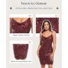 imagePopilush Sequin Mini Dress for Women  Slimming Shapewear with Cowl Neck Bodycon Sparkly Gown Cocktail Party and ClubRed