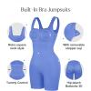 imagePopilush Shapewear Jumpsuits for Women Builtin Bra Square Neck Rompers Shorts Bodycon Bodysuits Summer OutfitsCbabyblue
