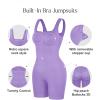 imagePopilush Shapewear Jumpsuits for Women Builtin Bra Square Neck Rompers Shorts Bodycon Bodysuits Summer OutfitsPurple