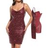 imagePopilush Sequin Mini Dress for Women  Slimming Shapewear with Cowl Neck Bodycon Sparkly Gown Cocktail Party and ClubRed