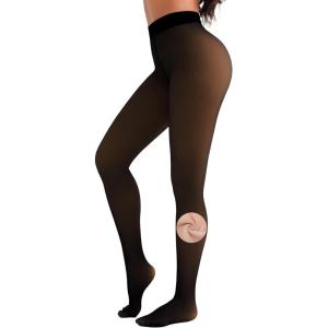 imagePopilush Black Thermal Tights for Women Translucent Fleece Lined Fake Sheer Stockings Thick Winter Warm PantyhoseBlack