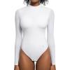 imagePopilush Shapewear Bodysuit Tummy Control Turtle Neck Body Shaper Seamless Long Sleeve Tank Tops Thong Body SuitsArctic White