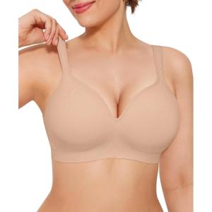 imagePopilush Wireless Push Up Bra  Seamless Bras for Women No Underwire Supportive Minimizer Bra Full Coverage BraletteNude