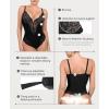 imagePopilush Shapewear Bodysuits for Women Lace Corset Tops Tummy Control V Neck Sleeveless Body Suit ThongsBlack