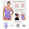 imagePopilush Shapewear Bodysuits for Women Lace Corset Tops Tummy Control V Neck Sleeveless Body Suit ThongsPurple