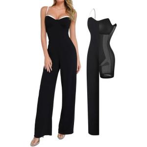 imagePopilush Formal Jumpsuits for Women Dressy Wide Leg Long Pants Overalls Sleeveless Wedding Guest Outfit with ShapewearBlack