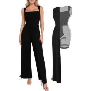imagePopilush Jumpsuits for Women Dressy Casual Loose Overalls Sleeveless Rompers Outfits with Shapewear Adjustable Trouser Legs Black XL